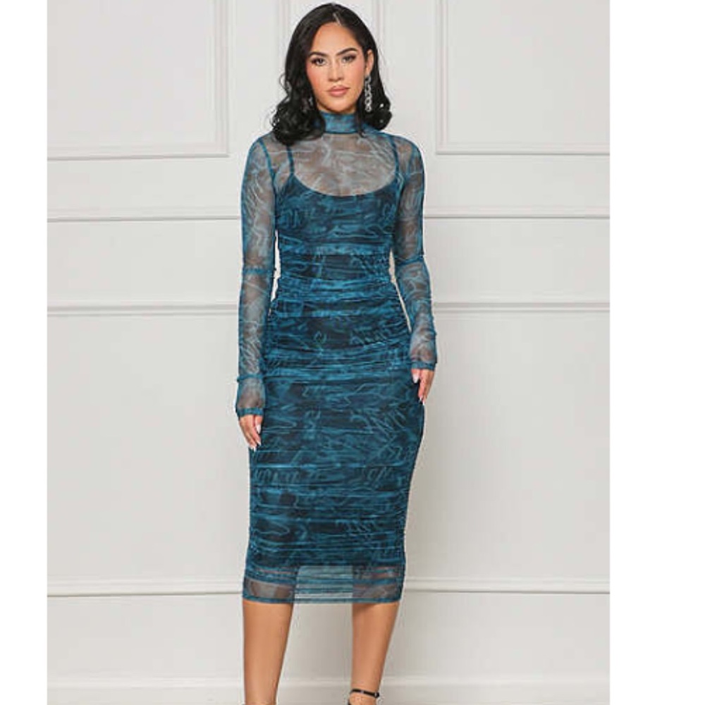 Elegant Blue Sheer Dress